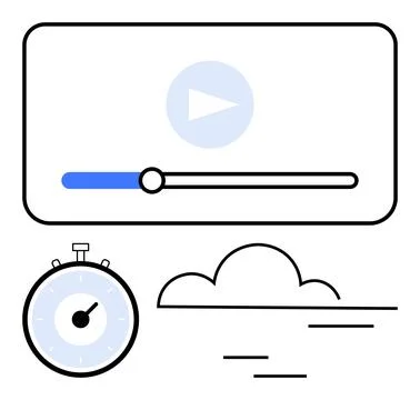 Media player with progress bar and play button, stopwatch representing time,  Illustrazione stock