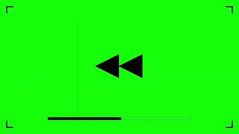 Media player rewind icon graphic on black background Stock Footage 345214731