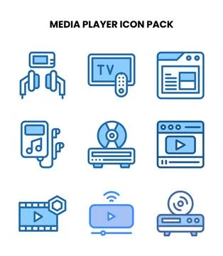 Media Player Two Colour Design Icons Pack Illustrazione stock