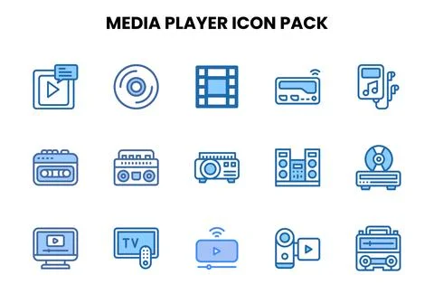 Media Player Two Colour Graphics Icons Pack Stock Illustration