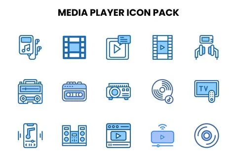Media Player Two Colour UI Icons Pack Stock Illustration