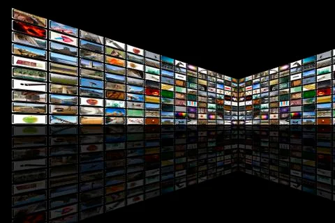 Media room in black on perspective Stock Photos