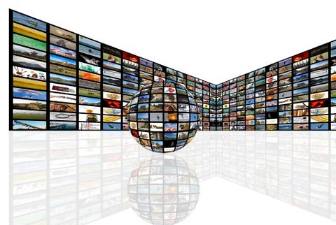 Media room in perspective with globe Stock Photos