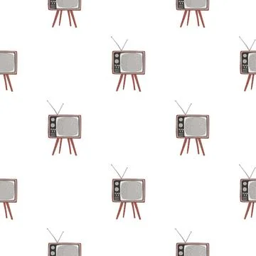 Media seamless pattern with tv hand drawn ornament. Grey technology isolated  Stock Illustration