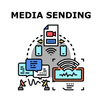 Media sending concept communicating digital information across devices Stock Illustration