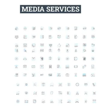 Media services vector line icons set. Broadcasting, Streaming, Advertising Illustration