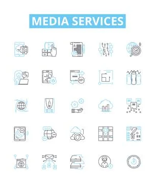 Media services vector line icons set. Broadcasting, Streaming, Advertising Illustration