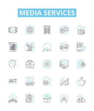 Media services vector line icons set. Broadcasting, Streaming, Advertising Illustration