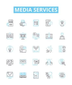 Media services vector line icons set. Broadcasting, Streaming, Advertising Illustration