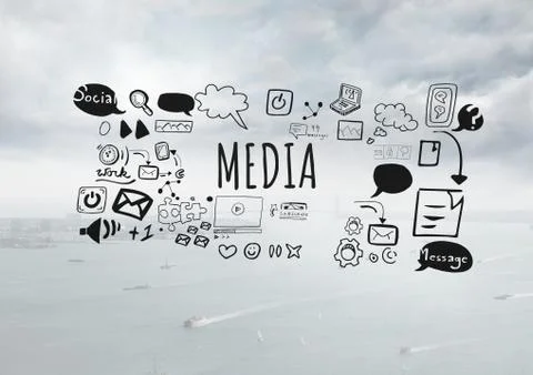 Media text with drawings graphics Stockillustratie
