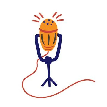 Media tool, microphone, broadcasting facilities. Sound recording device, podc Stock Illustration