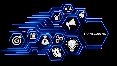 Media transcoding video processing hub with circuit connections. Stock Illustration