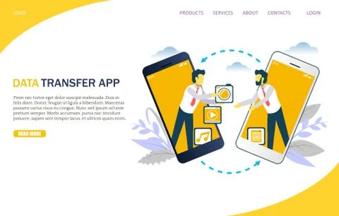 Media transfer vector website landing page design template Stock Illustration