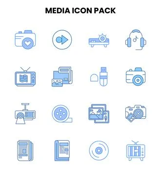 Media Two Colour Bundle Icons Pack Stock Illustration