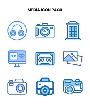 Media Two Colour Vector Icons Pack Stock Illustration