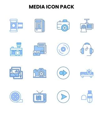 Media Two Colour Vector Icons Pack Illustrazione stock