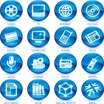 Media_buttons_three_blue Stock Illustration