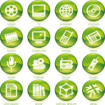Media_buttons_three_green Stock Illustration