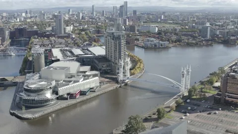 MediaCityUK, Salford, Greater Manchester, United Kingdom, 4K Aerial. Stock Footage