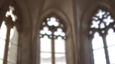 Mediaeval gothic windows in defocus Video stock 32168747