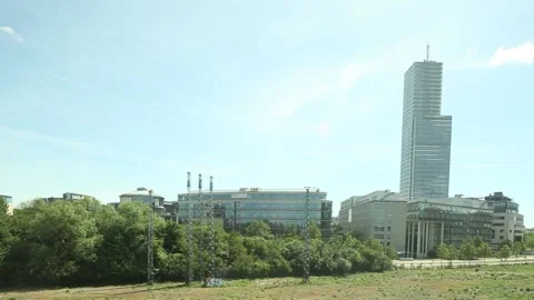 Mediapark from a moving train, Cologne Stock Footage 230143076