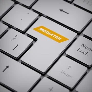 MediaTek logo notebook keycap 3d illustration stock market editorial Stock Photos