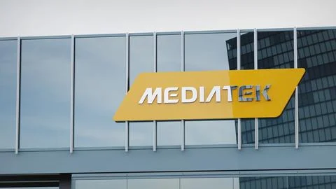 MediaTek Stock data presented on the logo of the office facade editorial Stock Photos