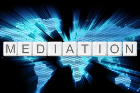 Mediation keyboard button with world background Stock Photos
