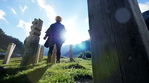 Mediation recreation activity outdoors at sunset sky. man male silhouette Видео 64802474