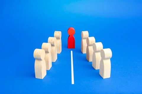 Mediator separates two conflicting groups with a white line. Resolution of .. Stock Photos
