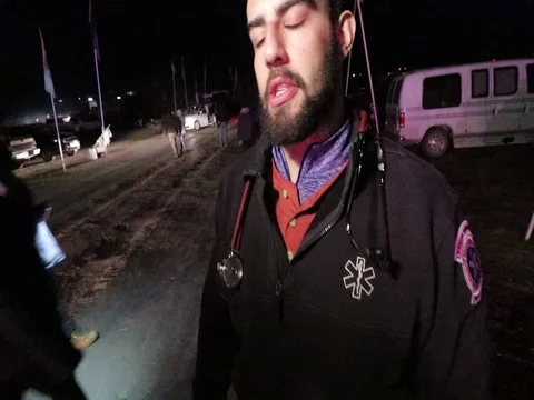 Medic Abel Hernandez interview part 1 - Standing Rock Sioux Tribe Video stock 77281271