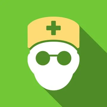 Medic Head Flat Long Shadow Square Icon Stock Illustration