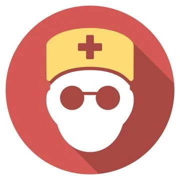 Medic Head Flat Round Icon with Long Shadow Stock Illustration