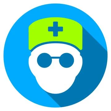 Medic Head Flat Round Icon with Long Shadow Illustrazione stock
