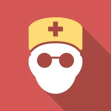 Medic Head Flat Square Icon with Long Shadow Stock Illustration
