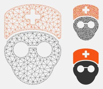 Medic Head Vector Mesh Carcass Model and Triangle Mosaic Icon Stock Illustration