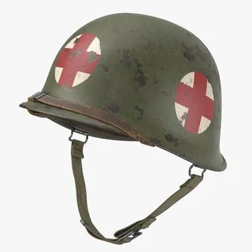 Medic Helmet - M1 Helmet Red Cross - WWII - Worn 3D Model