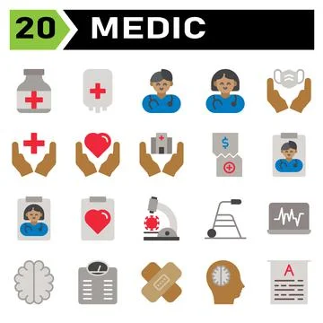 Medic icon set include bottle, pills, prescription, drugs, medical, transfusi Stock Illustration