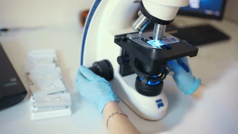A medic or scientist examines bacteria in a microscope Stock-Footage 177896017
