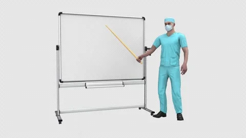 Medic with pointer stick near whiteboard - looped with alpha channel. Stock Footage 240273274