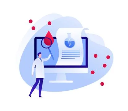 Medic team with magnifier on computer screen background Stock Illustration