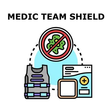 Medic team shield concept protecting health and safety Illustrazione stock