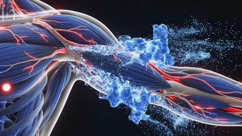 Medical 3d render of arm muscle damage animation showcasing tissue injury w.. Stock Footage 335219968