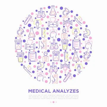 Medical analyzes concept in circle with thin line icons: blood test Stock Illustration
