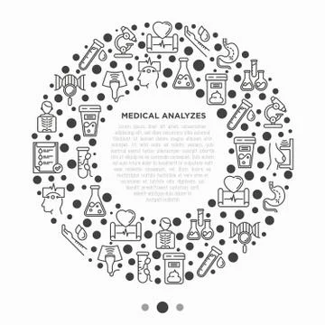 Medical analyzes concept in circle with thin line icons Stock Illustration