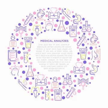 Medical analyzes concept in circle with thin line icons Stock Illustration