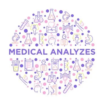 Medical analyzes concept in circle with thin line icons Stock Illustration