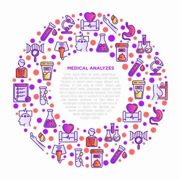 Medical analyzes concept in circle with thin line icons Stock Illustration