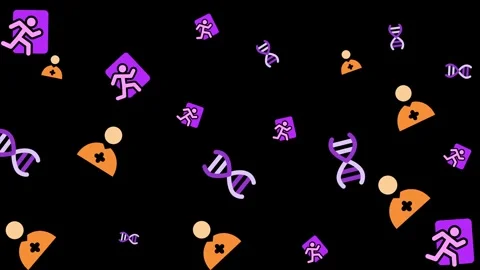 Medical and Science Icon Pattern with DNA and Emergency Symbols on Black Stock Footage 344875554
