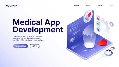 Medical App Development Web Banner. Landing Page Template Stock Illustration